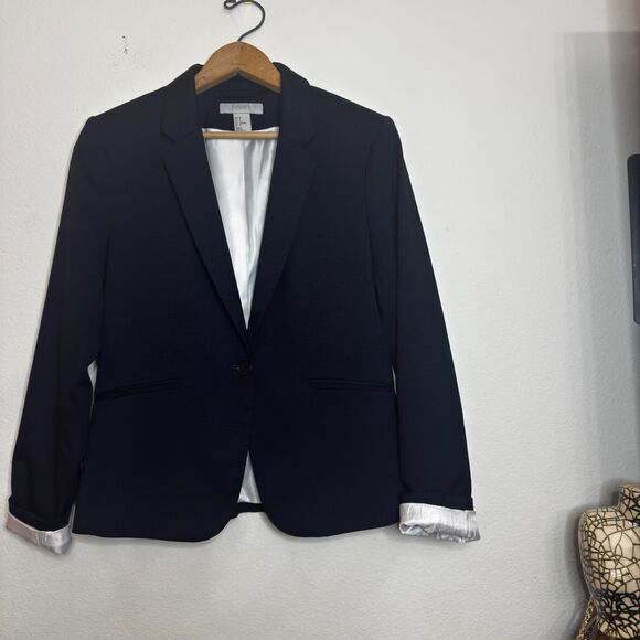 H&M Women’s Black One Button Blazer Jacket Size 8 Tailored Lined Business Casual - Picture 1 of 6